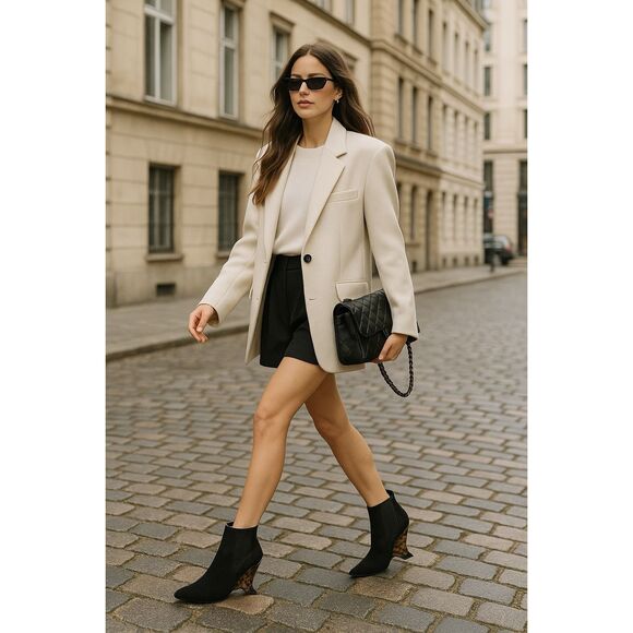 DIOR Optic-D Black Tortoiseshell Heel Ankle Boot Size 37.5 Pointed Toe Leather - Picture 4 of 16